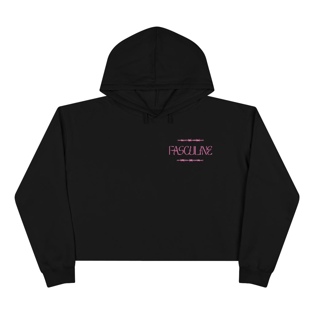 Fasculine Crop Hoodie Front & Back Print (Pink Font)